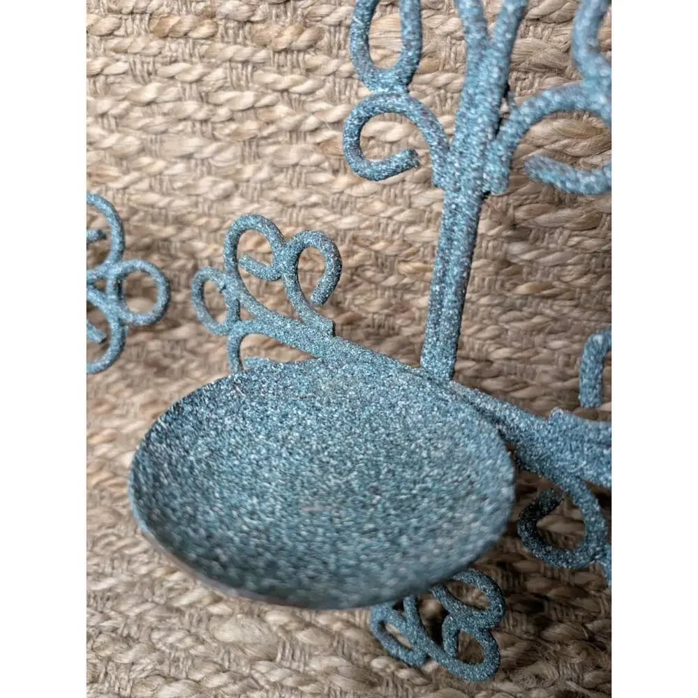 Vtg. Pair Of Metal Iron Cross Candle Holders Sconce Teal Blue Unique Home Decor